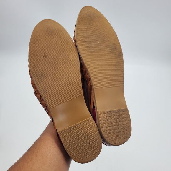 Punto & Coma Mexican Leather Huarache Pink/Brown/Tan Boho Woven Sandals Shoes - Picture 6 of 7